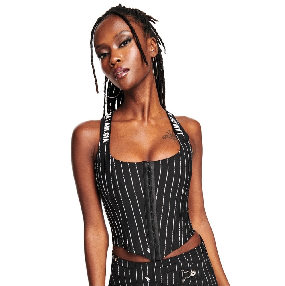 I.AM.GIA Black Pinstripe Corset Top S